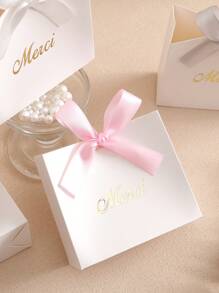 5 Pieces Of White Gift Boxes With French "Merci" Metal Font, Tied With Ribbon Bows, Suitable For Thanksgiving Dinners, Birthday Gifts, Wedding, Corporate Events, Etc. - Multicolor - View 5
