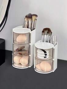 1pc Rotating Makeup Organizer Box With Drawers, Plastic Cosmetic Storage Box With Dividers, Compact Desktop Travel Makeup Box To Store Makeup Sponges, Makeup Brushes, Small Hair Ties, Clips,For Holiday Beach, Bathroom Collection, Bedroom Collection, Large Capacity