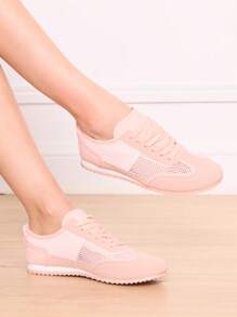 Sapatos casuais femininos, malha respirável, minimalistas e modernos - Rosa - Ver 1