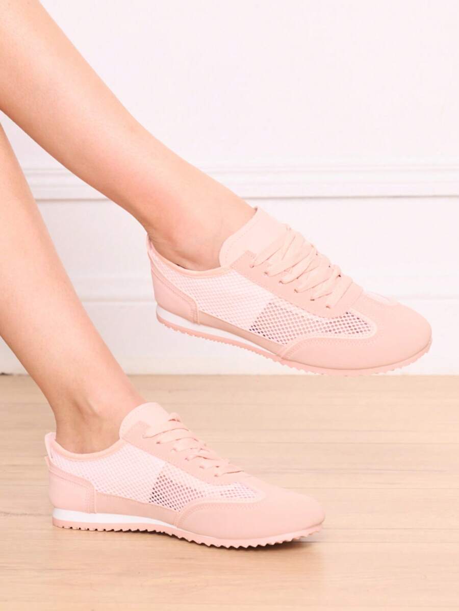 Sapatos casuais femininos, malha respirável, minimalistas e modernos - Rosa - Ver 1