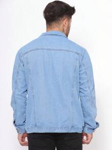 Men's Premium Modern Stylish Carnival Jean Jacket - 淺色水洗藍 - 查看 3