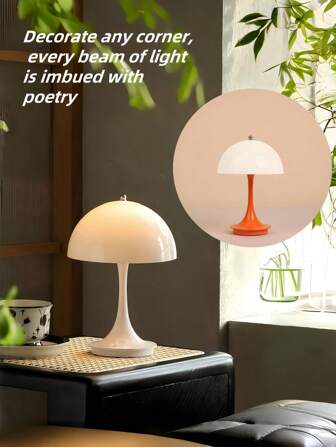 1 st ABS-material USB-uppladdningsbart (Inbyggt 18650-2000mAh batteri) LED Nordisk stil krämfärgad laddningssvamp skrivbordslampa, Modern Touch Dimming Ögonvårdande sänglampa för sovrum, läsning, skrivning, kontorsbelysning