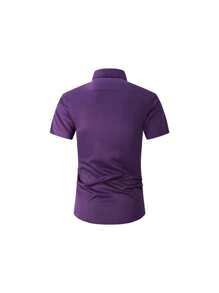 1 pièce Chemise à col polo pour hommes, manches courtes, couleur unie violet "Best Seller", décontractée chic pour le bureau, coupe slim, résistante aux fripons