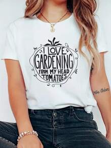 I Love Gardening From My Head Tomatoes Funny Gardener Garden T-Shirt Print T-Shirt, Casual Crew Neck Short Sleeve Comfort Tee Top For Spring & Summer, Women's Clothing