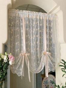 1 件米色刺绣蕾丝小菊花窗帘帷幔，无钻蕾丝窗帘布，适用于房间、卧室、厨房、客厅、公主风格薄纱窗帘 - 米色 - 查看 6