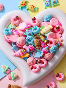10/30pcs/Pack Random Mixed Cartoon Candy, Ice Cream, Donut Handmade DIY Charms, Resin Craft Jewelry Making Supplies - Simulation - View 2