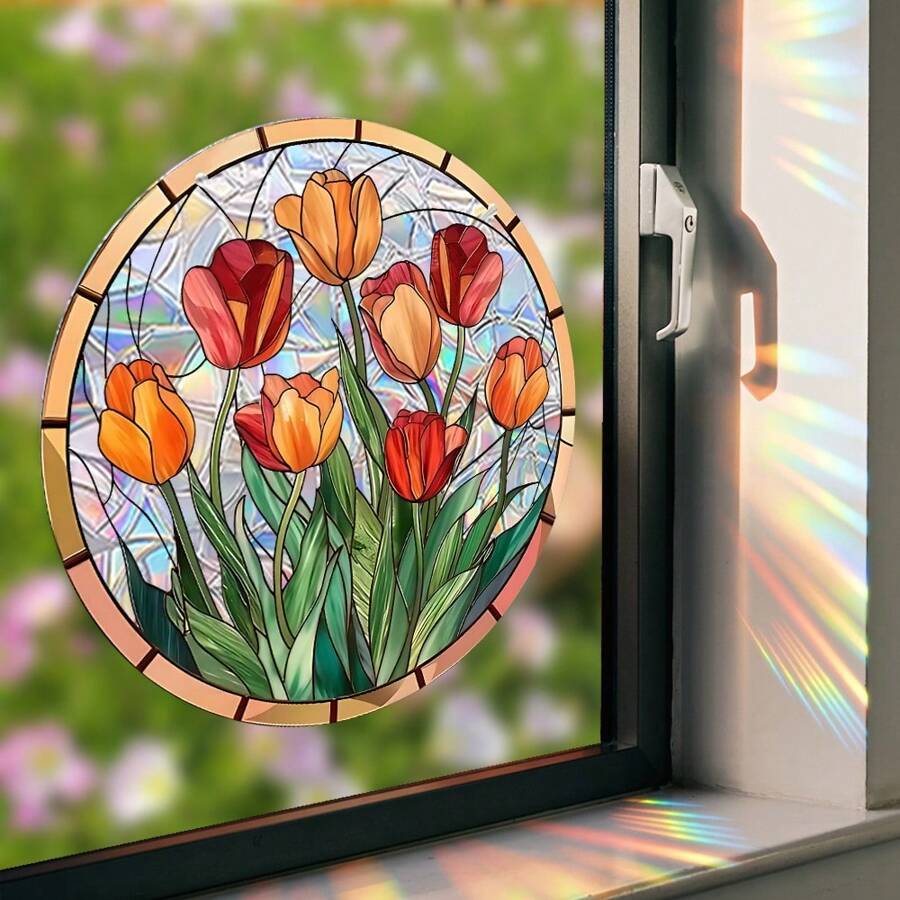 1 件，郁金香花彩虹棱镜静电玻璃贴纸，捕光器窗贴，DIY 艺术壁画贴纸，房间、卧室、客厅、洗衣房、育儿室窗贴复活节礼物生日毕业房间装饰家居装饰墙壁装饰浴室装饰卧室装饰房间装饰用品客厅装饰房屋装饰家居装饰客厅墙壁艺术墙纸贴纸个性化贴纸 - 彩色 - 查看 1