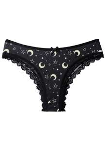 4 Pieces [Star Moon Series] Sexy Gothic Fashion Mid-Waist Women's Panties, Printed With Star, Moon Pattern Comfortable Panties