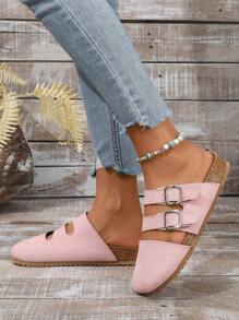 2025 Autumn Pink Backless Slip-On Loafers, Fashionable Versatile Round Toe Tassel Decor Women Flat Shoes,Mule - Pink - View 4