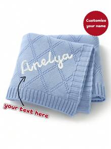 Customizable Hand Embroidered Name Casual Minimalist Kids' Knitted Blanket, Baby Blanket, All Season,Multi-Functional,Ornamental,Letter,Stylish,Modern,Colorful,Cute,Adorable,Casual,Soft,Custom,Personalised,Unique,Customized,Baby Gifts,Ideal Gifts For Him,Ideal Gifts For Her,Son,Daughter