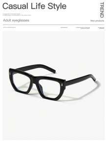 1 件女士休闲复古方形浅黑色全框平光镜片眼镜，适合户外活动 - 彩色 - 查看 10