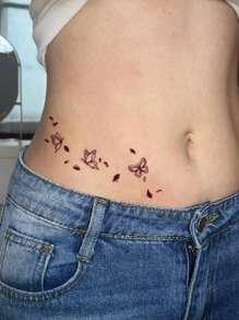 1 Piece Butterfly Chase & Fading Flower Petal Tattoo Sticker, Fashionable Temporary Tattoo Sheet, Waterproof & Sweatproof, Unisex - Multicolor - View 4