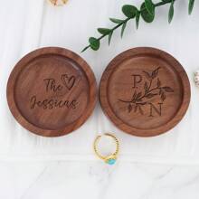 Customized Engraved Wooden Ring Dish, Engagement Gifts, Personalized Ring Holder, Wedding Ring Dish,Custom Jewelry Dish, Valentines Gifts Birthday Graduation - Brown - View 3