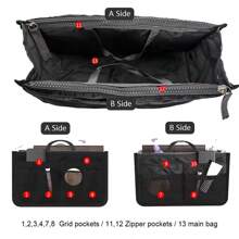 1 Stück Damen Reise Handtasche mit Doppel-Reißverschluss Make-up Tasche, faltbar, großer Stauraum, mittlere Innentasche zum Organisieren, multifunktionale Kulturtasche, Kosmetiktasche, Futter, Make-up Tragetasche, Organizer für Strand, Urlaub, Camping