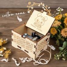 1 Pc A Custom-Made Music Box With A Melody Style, Personalized Music Box, Simple And Cute Cartoon Rabbit Pattern Drawing, Easter Theme. Custom-Made Metal Melody Device, Classical Engraved Music Box, Music-Themed Box, A Gift For Friends, A Valentine's Day Gift For Close Friends. - Multicolor - View 8