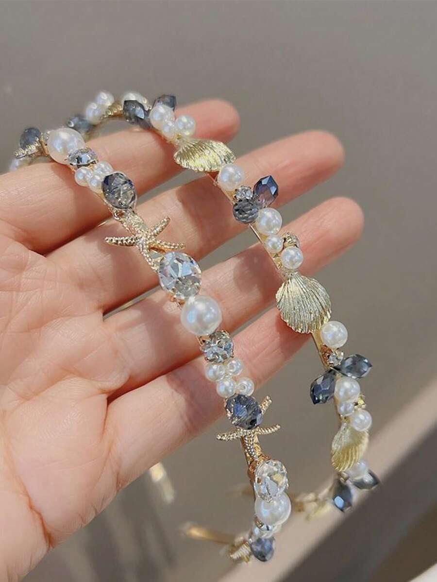 1pc Elegant Fashion Casual Pearl & Starfish Headband For Women, Suitable For Formal Events, Parties,Hairband,Hair Hoop Headbands