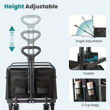 1pc Heavy Duty 385lbs Capacity Foldable Garden Cart, Multi-Function Collapsible Utility Wagon With All-Terrain Wheels, For Camping, Grocery, Travel, Gardening, Shopping, Beach, Lawn, Sports, Picnic, Food Transport, Black