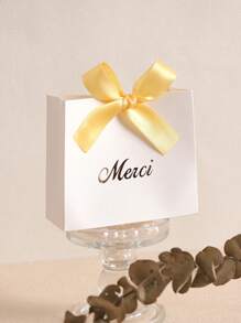 5 Pieces Of White Gift Boxes With French "Merci" Metal Font, Tied With Ribbon Bows, Suitable For Thanksgiving Dinners, Birthday Gifts, Wedding, Corporate Events, Etc. - Multicolor - View 13