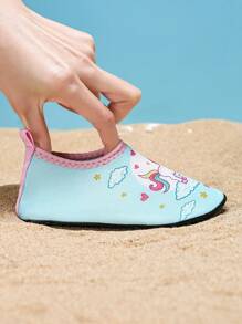 1 Pair Kids' Outdoor Sport Fashion Comfortable Breathable Anti-Slip Beach Shoes, Cute Cartoon Animal Print Little Girl Swimming Water Shoes, Yoga Training Sneakers