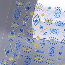 2包波西米亚蓝金色神秘恶魔之眼指甲贴一次性3D自粘指甲贴纸女生DIY艺术装饰贴纸配件 - 彩色 - 查看 5