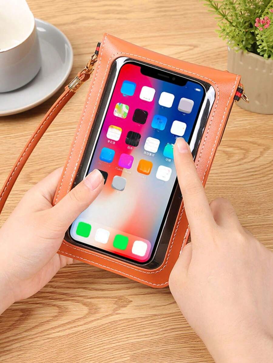 Soft Leather-Feel Dual Layer Fashion Crossbody Bag For Daily Use - Orange - View 1