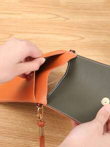 Soft Leather-Feel Dual Layer Fashion Crossbody Bag For Daily Use - Orange - View 6