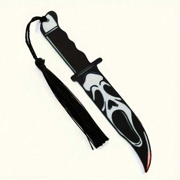 1pc Scream Bookmark, Acrylic Horror Knife Tassel Bookmark, Personalized Reading Mark Halloween Gift, Horror Movie Series Bookmark, Suitable For Book Lovers, Family And Friends,School Supplies,Back To School