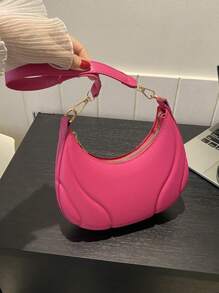 Stylish Solid Color Fashionable Shoulder Handbag For Women - Hot Pink - View 10
