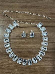 Fashion Exaggerated Square Rhinestone Necklace And Earrings Set - Necklace and Earrings Set - View 6