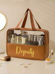 Embroidery Custom Personalized Embroidery Stitched Makeup Bag PVC Semi Transparent Large Capacity Bath Bag PU Waterproof Portable Travel Storage Large Capacity Handbag Anniversary Gift, Birthday Gift, Mother's Day Gift, Father's Day Gift, Friend Gift, Gift For Mom/Dad, Gift For Her/Him, Gift For Girlfriend/Boyfriend/Friend