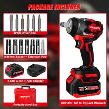 Denaztl Cordless Impact Wrench, 450Ft-Lbs (600N.M) 1/2" Brushless Impact Gun, 21V High Torque Power Impact Driver, 4.0Ah Battery Electric Impact Motor 3 Variable Speeds For Car/Truck RV/Mower