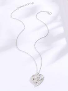 1pc Creative Unique & Elegant Heart Shaped Branch Artificial Crystal Angel Pendant Necklace For Women - Silver - View 3