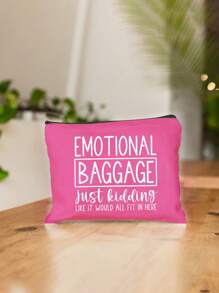 Leraar Waardering Cadeau Make-up Tas Met "EMO TIONAL BAGGAGE" Prints, Linnen Portemonnee, Cosmetische Tas, Voering, En Geen Sluiting - Perfect Voor Opvoeders En Schoolpersoneel, Leraar Bedankcadeau, Stijlvolle Casual Accessoires Voor Uitjes, Vakantie