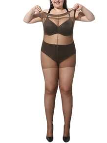 1 件 20D 加大码女式超厚咖啡色紧身裤，强化透明连裤袜