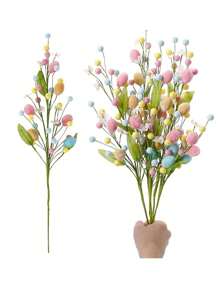 1 件人造复活节花、复活节彩色蛋浆果装饰、春季花茎复活节彩蛋树枝，适用于家庭聚会花瓶插花中心装饰。 - 彩色 - 查看 6