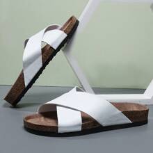 Men's Casual Slide Sandals, Summer Soft Wood Slippers, Criss-Cross Strap, Home & Outdoor Wear, Couples Shoes - White - View 5