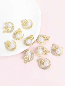 10 piezas de adorables y delicados encantos de luna y conejo con brillantes rhinestones, incrustaciones de perlas falsas - Colgantes de conejito de buenas noches para cadenas de clavícula elegantes, collares, pulseras, aretes y talla grande adornos de cadena - Regalo de fiesta de Pascua para familiares y amigos
