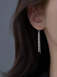 1 对纯银女士长流苏吊坠耳环穿线耳环适合女士青少年女孩，银色/金色盒链耳环婚礼伴娘首饰