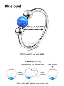 1 Piece 18G High-Quality Stainless Steel Nose Ring, Inlaid With Opal For Girls - Anti Allergic, Closed Design To Prevent Falling Off