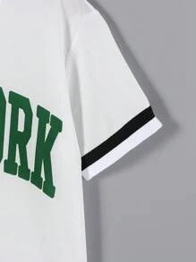 2 Stücke/Set modisches, simples Buchstabenprint Lässig Strick Sport Rundhals Kurzarm T-Shirt & Shorts Set für Jungen im Alter von 8-12 Jahren - Weiss - Übersicht 9