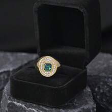 1pc Classic Luxurious Stainless Steel Cast Jewelry, 3D Elliptical Rhinestone Titanium Steel Women Ring (With Gift Box), Suitable For Gifts, Banquets And Weddings - Multicolor (with Gift Box) - View 10