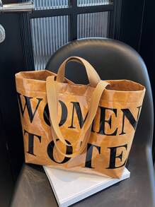 防水PVC材质,新款个性字母图案女士大容量手提包,手提单肩多功能,简约便携手提包,高端大气百褶单肩包,大学生通勤包,休闲轻便单肩包,适合朋友逛街约会出差商务用途,海边度假夏包 - 棕色 - 查看 6