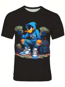 Summer Collection: Men's Casual Printed T-Shirt - Lightweight, Slim Fit With Crew Neck, Polyester Blend