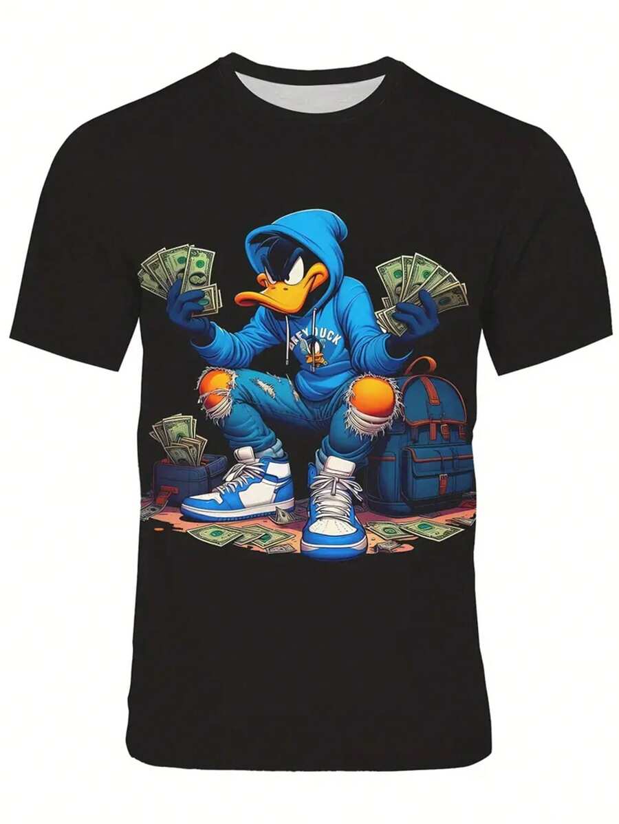 Summer Collection: Men's Casual Printed T-Shirt - Lightweight, Slim Fit With Crew Neck, Polyester Blend