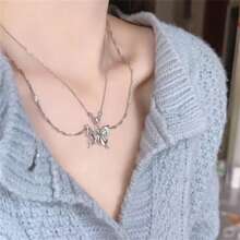 1pc Heart & Butterfly Double-Layer Necklace, Sweet & Cool Ins High-End Collarbone Chain, Suitable For Daily Wear, Best Gift Choice For Women Jewelry