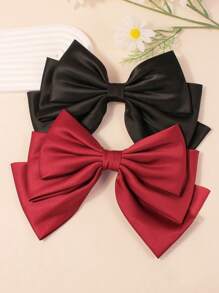 1 件女孩超大缎面蝴蝶结发夹，优雅、正式场合和日常发饰，深色色调 - 彩色 - 查看 4