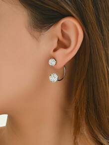 1 Pair Minimalist Shiny Crystal Ball Stud Earrings, Elegant For Women Daily, Party, Banquet - Silver - View 3