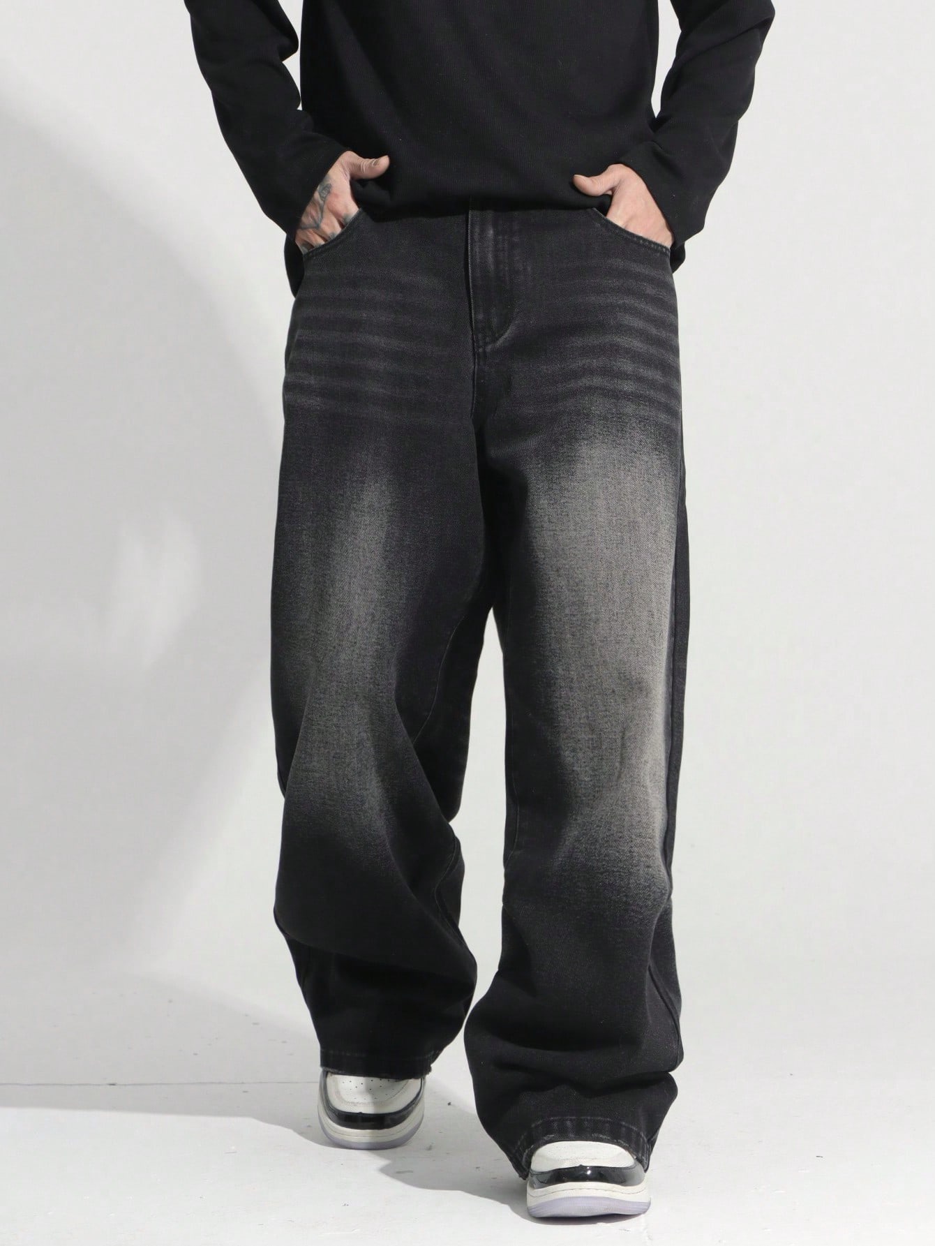 قطعة واحدة جينز واسع الساق أمريكي بغسل أنيق، ألبسة...