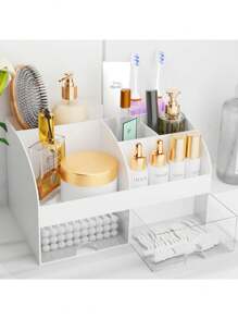 1 Pieza Organizador de maquillaje con cajones, almacenamiento de cosméticos para tocador, vanidad y encimera del baño, soporte de belleza para lápiz labial y brochas, organizador de productos de cuidado de la piel para tocador, vitrina para cosméticos