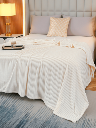1pc Thickened Solid Striped Fleece Blanket, Warm, Skin-Friendly, Super Soft, Can Be Used As Blanket, Shawl, Sofa Throw, Suitable For Living Room, Bedroom, Outdoor